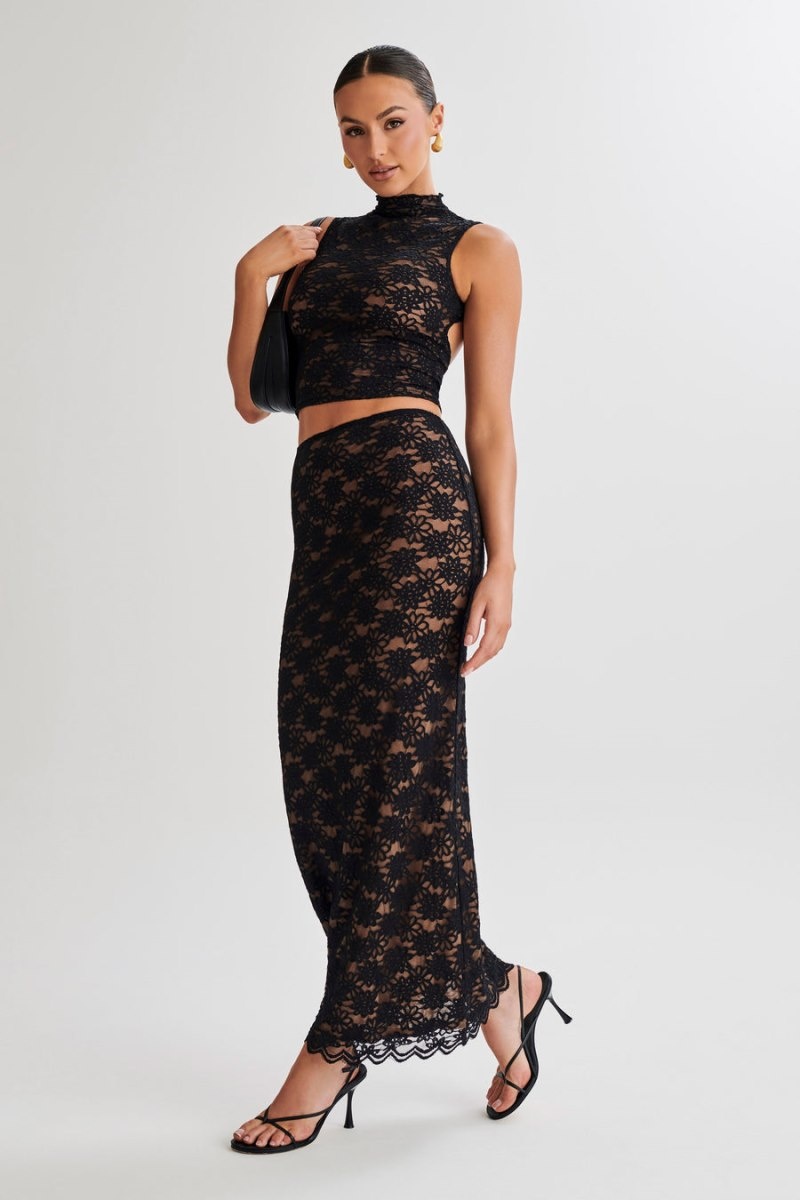 Women's Meshki Elska Lace Maxi Skirts Black Australia | P5Y-2823