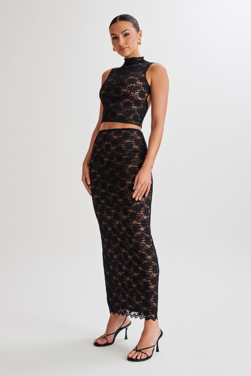 Women's Meshki Elska Lace Maxi Skirts Black Australia | P5Y-2823