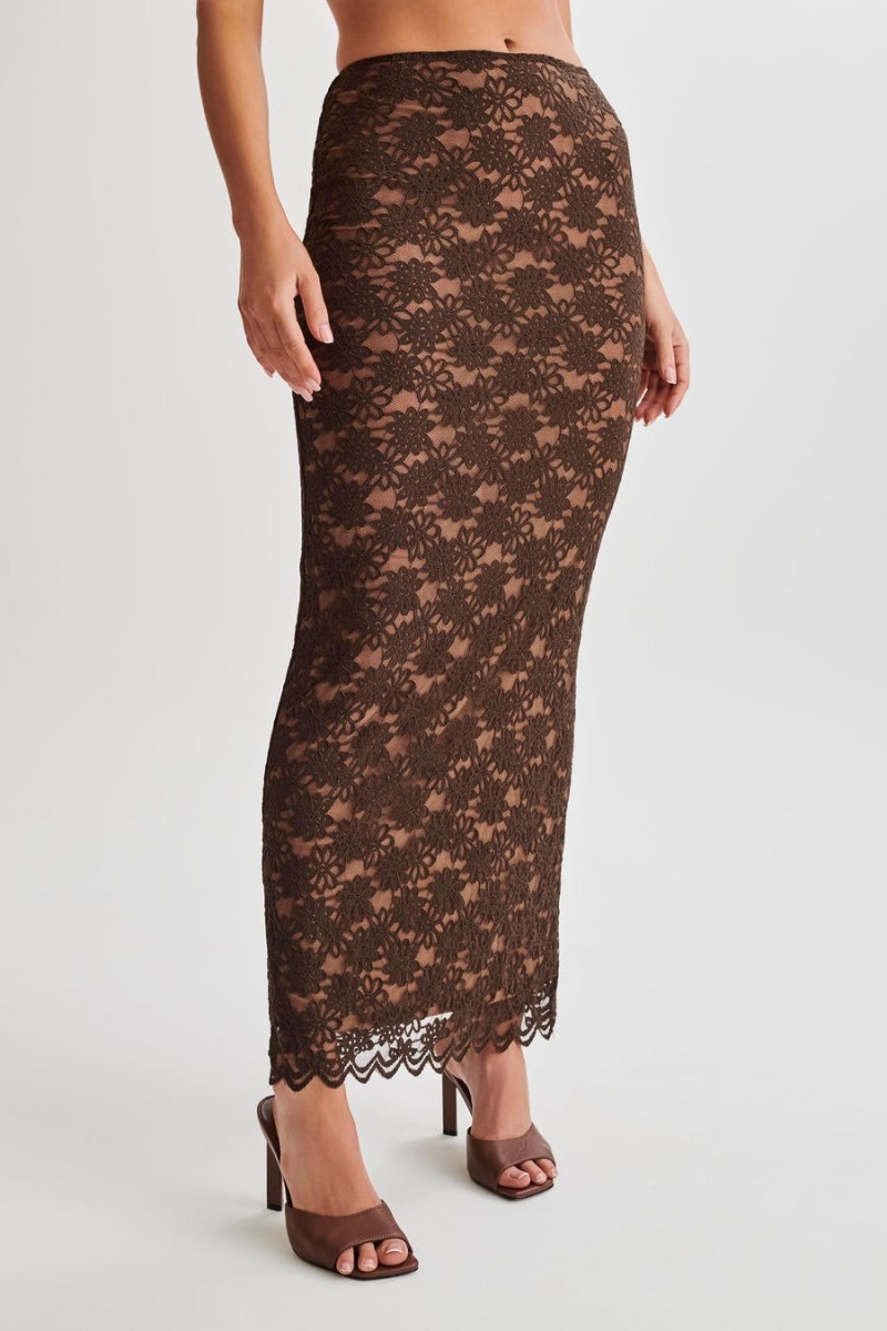 Women's Meshki Elska Lace Maxi Skirts Chocolate Australia | C1E-5569