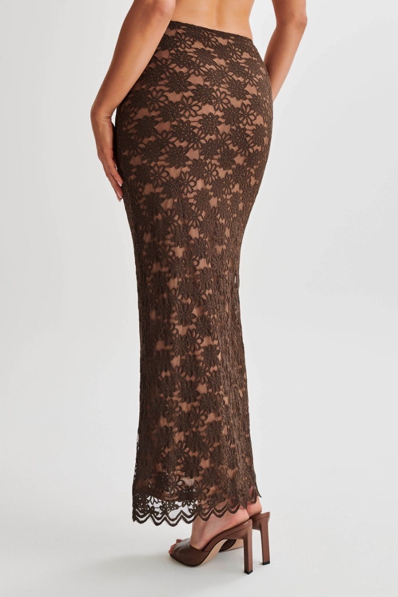 Women's Meshki Elska Lace Maxi Skirts Chocolate Australia | C1E-5569