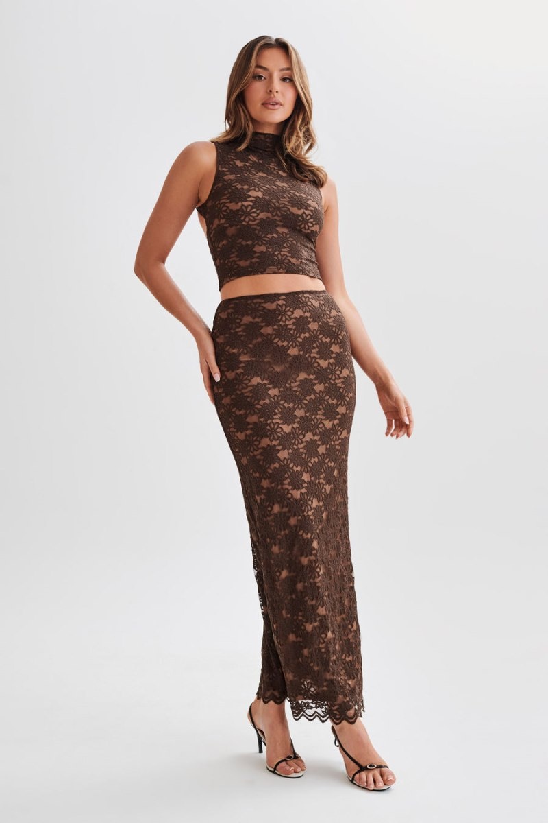 Women's Meshki Elska Lace Maxi Skirts Chocolate Australia | C1E-5569