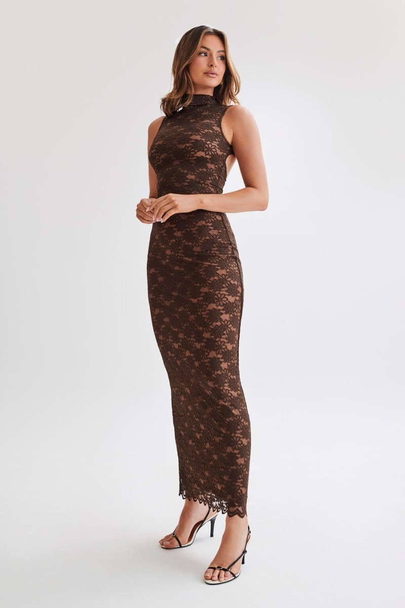 Women's Meshki Elska Lace Maxi Skirts Chocolate Australia | C1E-5569