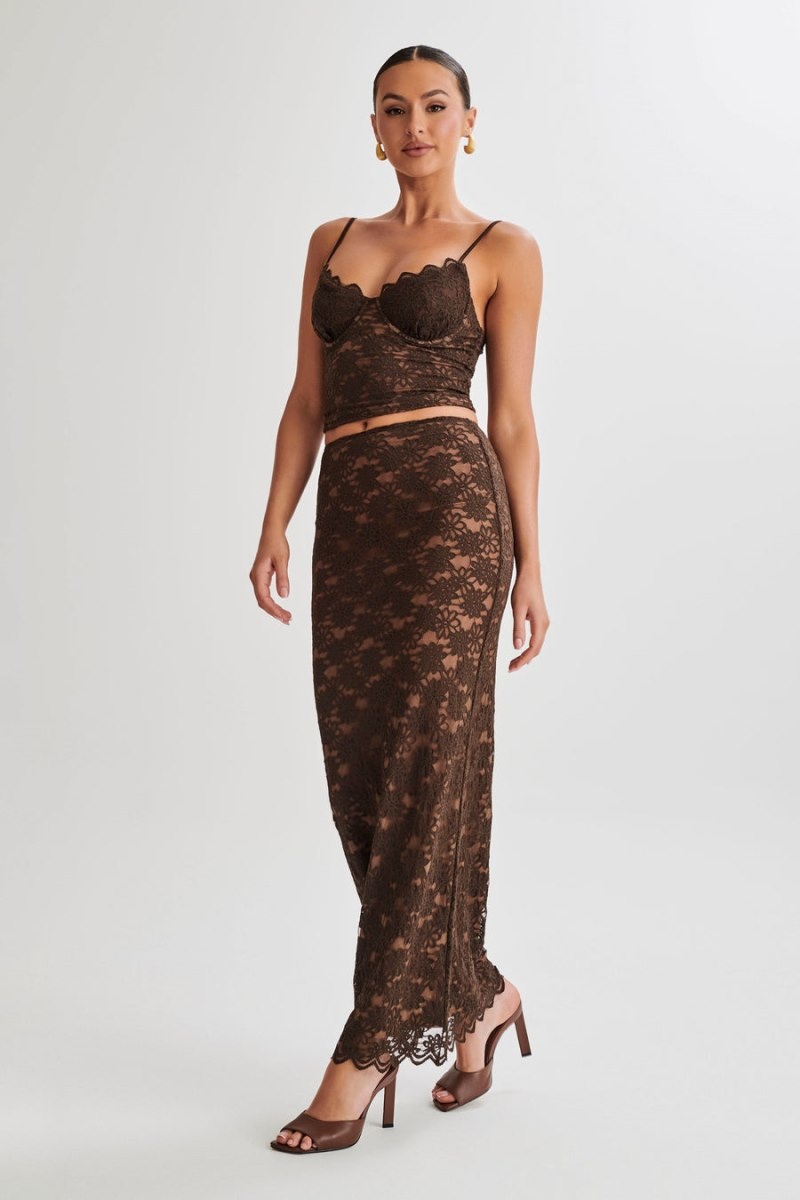 Women's Meshki Elska Lace Maxi Skirts Chocolate Australia | C1E-5569