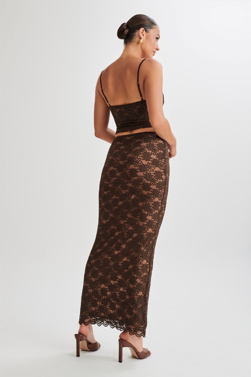 Women's Meshki Elska Lace Maxi Skirts Chocolate Australia | C1E-5569