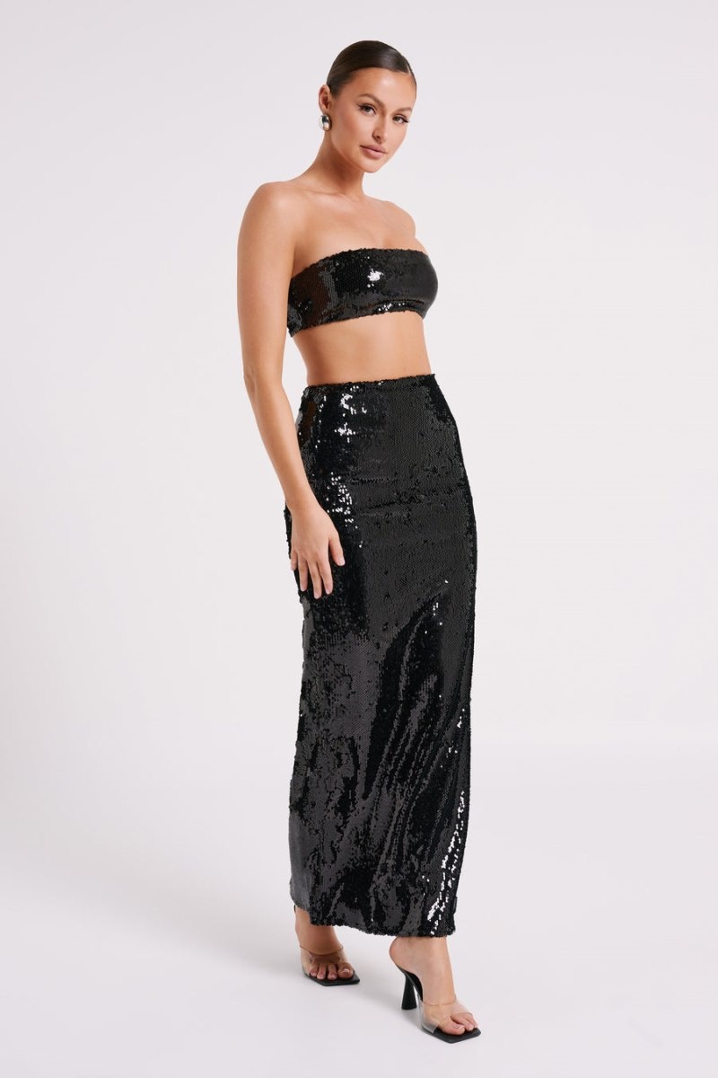 Women's Meshki Emerie Strapless Sequin Bandeau Tops Black Australia | A5S-5615