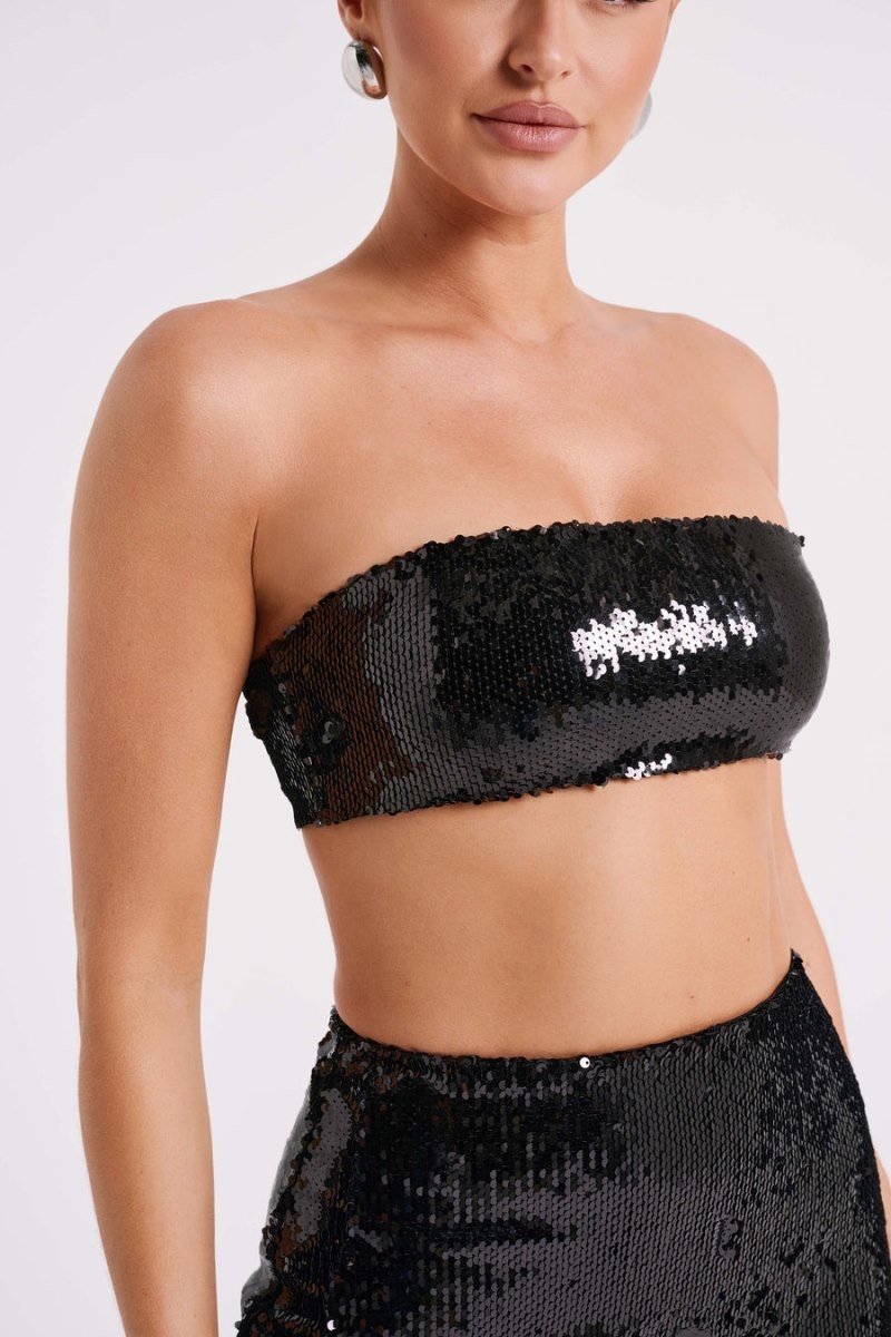 Women's Meshki Emerie Strapless Sequin Bandeau Tops Black Australia | A5S-5615