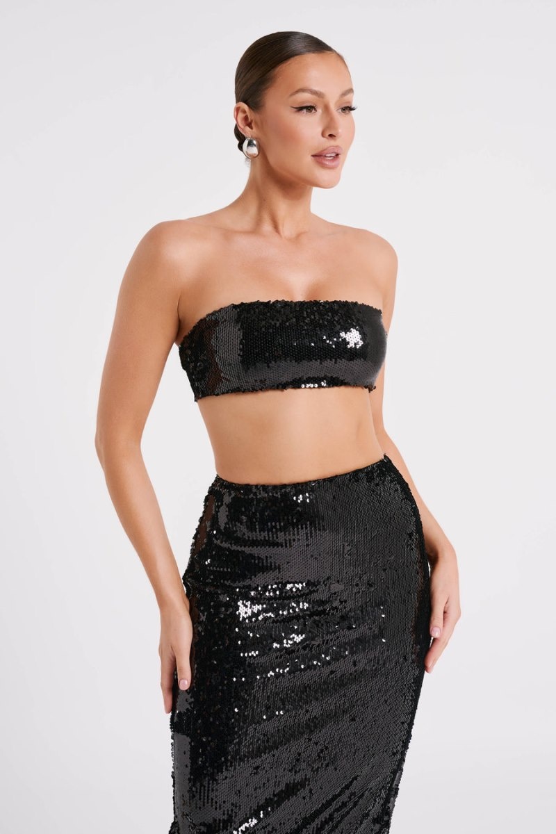 Women's Meshki Emerie Strapless Sequin Bandeau Tops Black Australia | A5S-5615