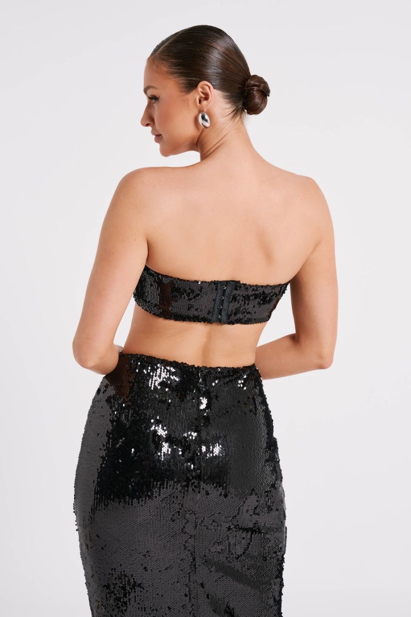 Women's Meshki Emerie Strapless Sequin Bandeau Tops Black Australia | A5S-5615