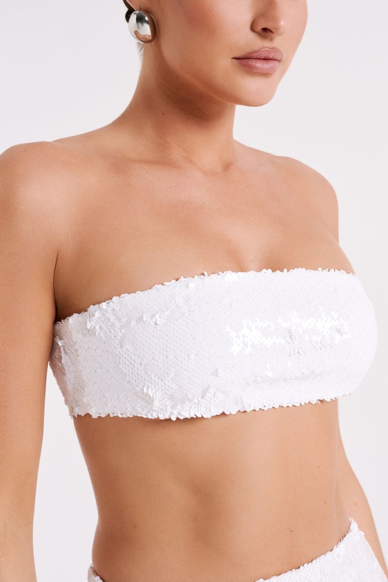 Women's Meshki Emerie Strapless Sequin Bandeau Tops White Australia | I9I-2909