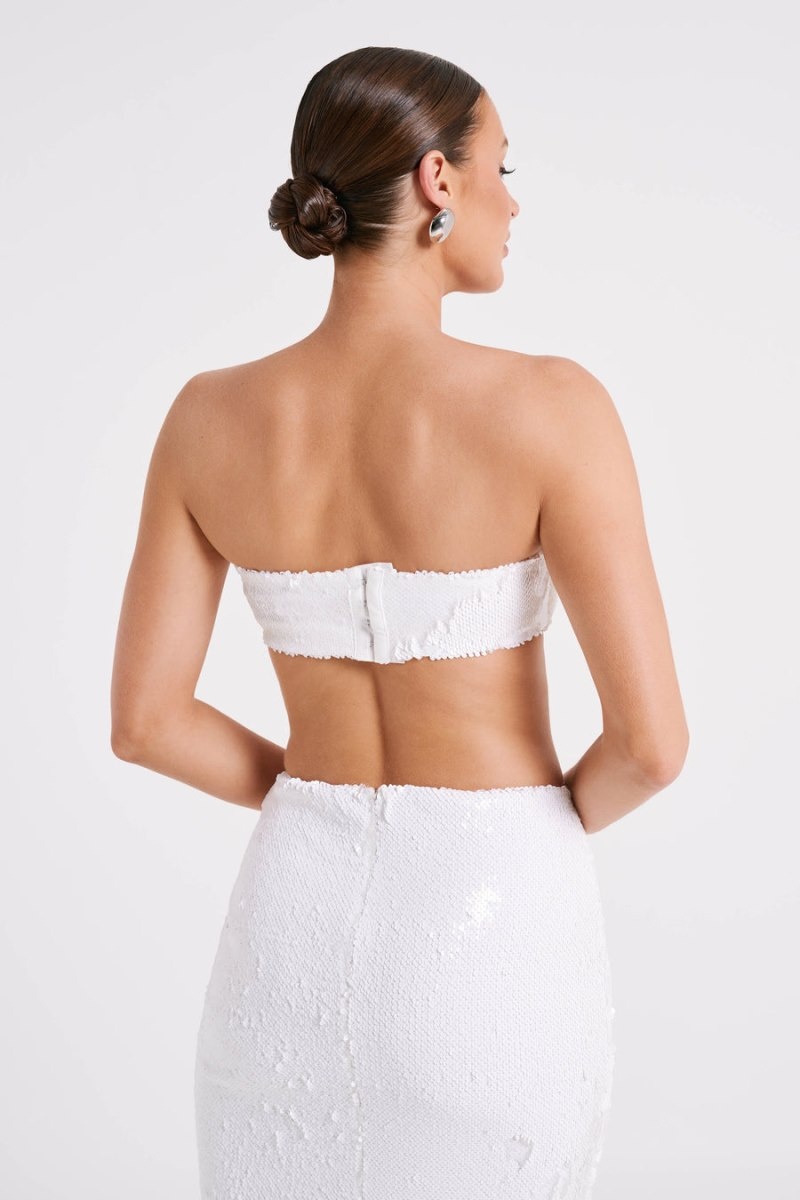 Women's Meshki Emerie Strapless Sequin Bandeau Tops White Australia | I9I-2909