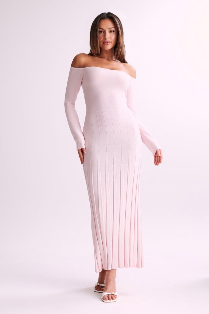 Women's Meshki Emmeline Long Sleeve Rib Knit Midi Dress Pink Australia | T5D-8269