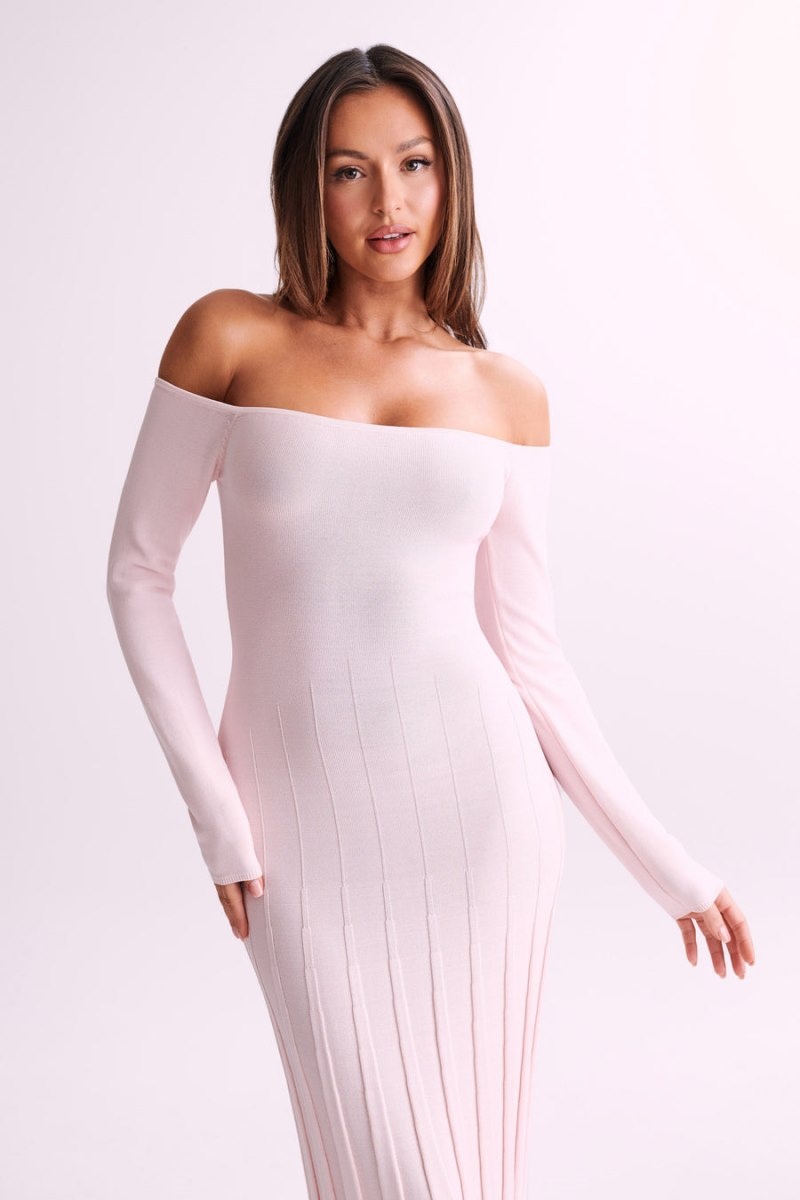 Women's Meshki Emmeline Long Sleeve Rib Knit Midi Dress Pink Australia | T5D-8269