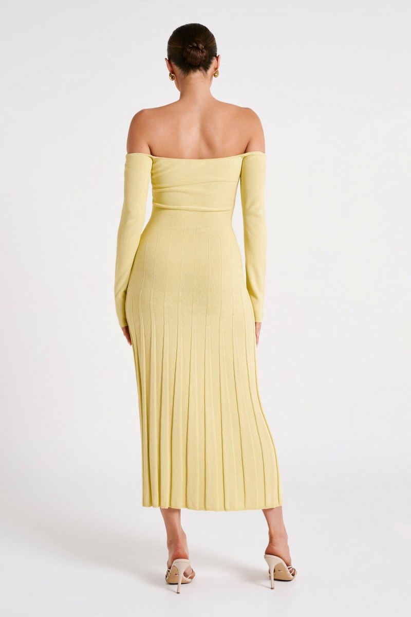 Women's Meshki Emmeline Long Sleeve Rib Knit Midi Dress Lemon Australia | K2D-2757