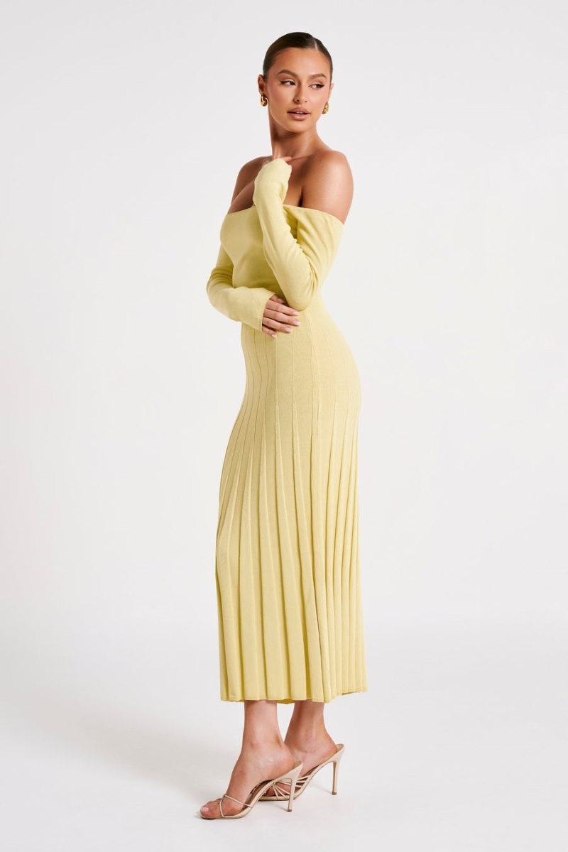 Women's Meshki Emmeline Long Sleeve Rib Knit Midi Dress Lemon Australia | K2D-2757