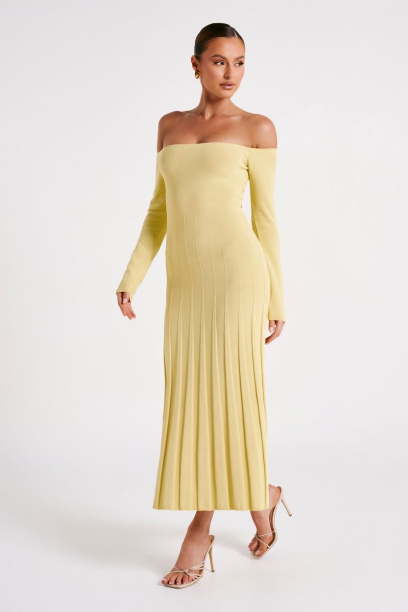 Women's Meshki Emmeline Long Sleeve Rib Knit Midi Dress Lemon Australia | K2D-2757