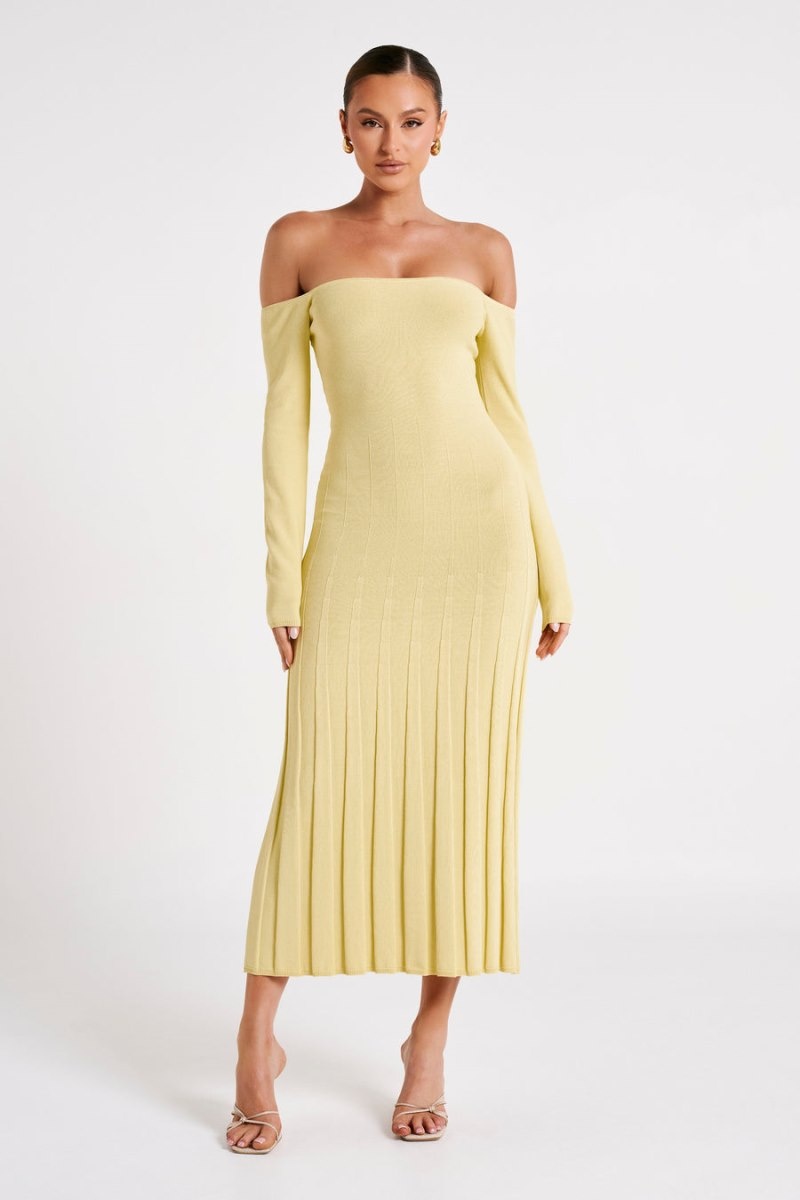 Women's Meshki Emmeline Long Sleeve Rib Knit Midi Dress Lemon Australia | K2D-2757