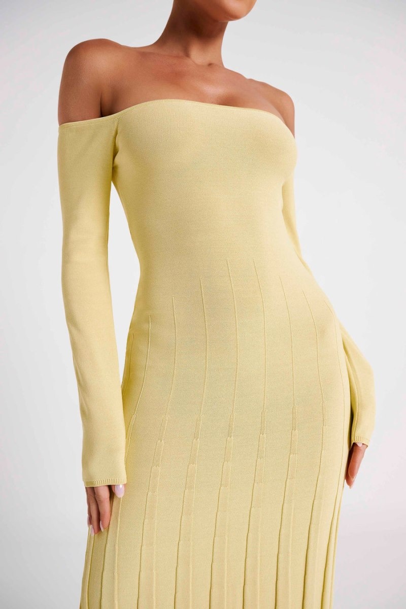 Women's Meshki Emmeline Long Sleeve Rib Knit Midi Dress Lemon Australia | K2D-2757