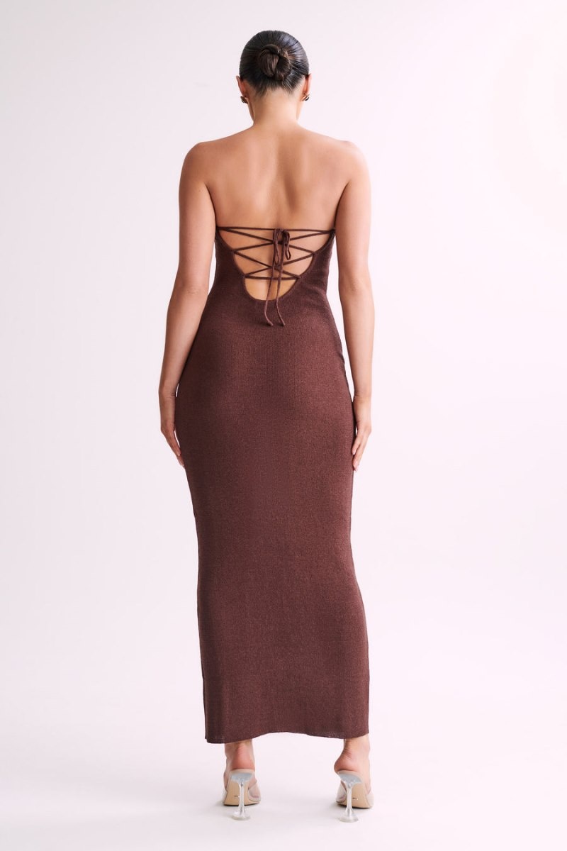 Women's Meshki Emmy Strapless Knit Maxi Dress Dark Chocolate Australia | F1G-3811