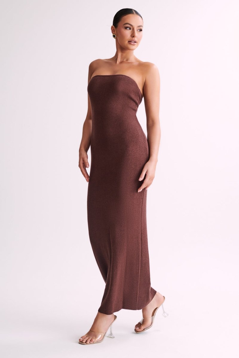 Women's Meshki Emmy Strapless Knit Maxi Dress Dark Chocolate Australia | F1G-3811