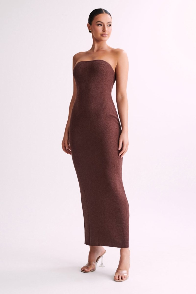 Women's Meshki Emmy Strapless Knit Maxi Dress Dark Chocolate Australia | F1G-3811