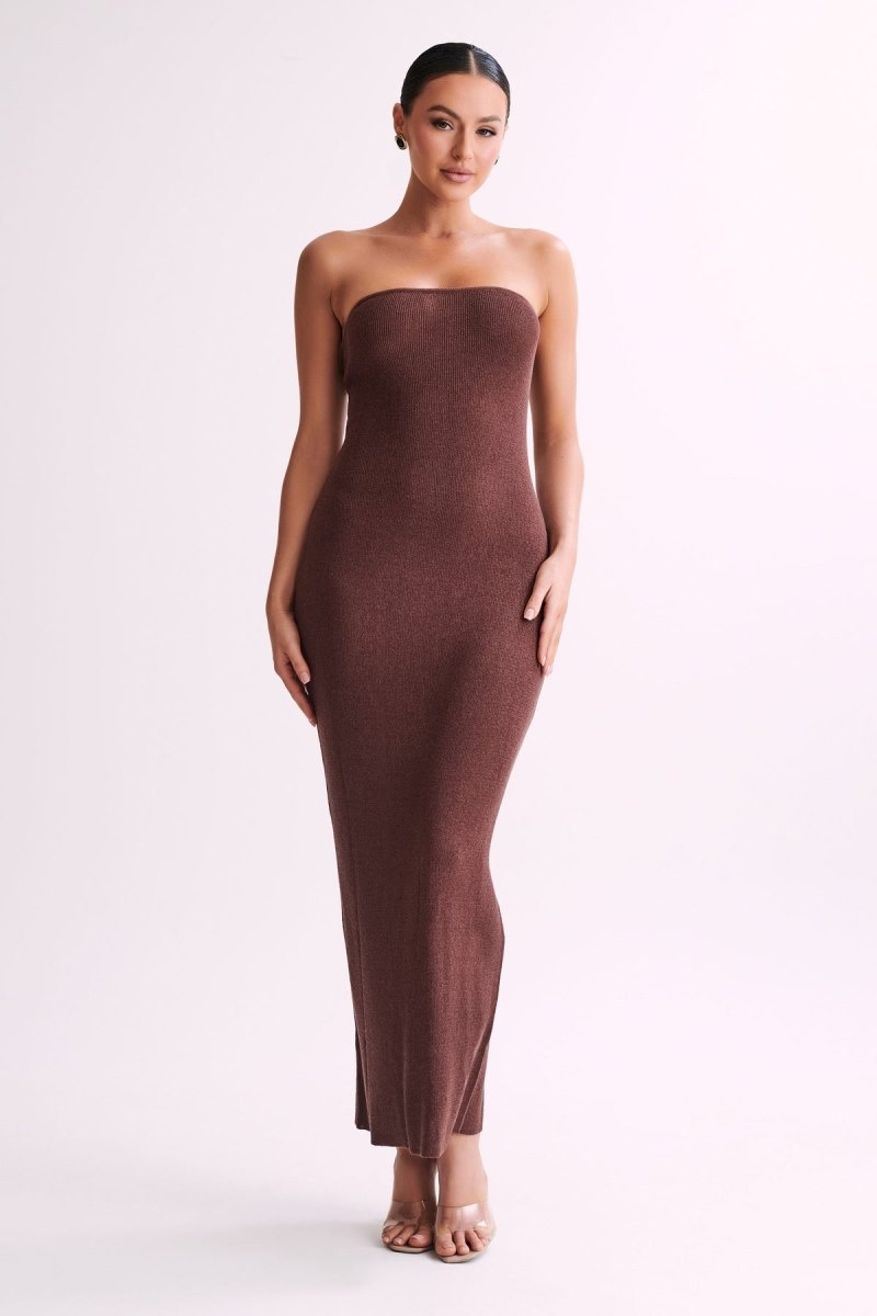 Women\'s Meshki Emmy Strapless Knit Maxi Dress Dark Chocolate Australia | F1G-3811