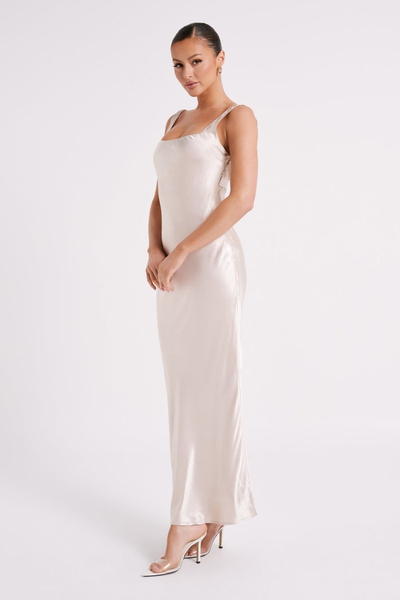 Women's Meshki Ensley Satin Maxi Dress Beige Australia | F8F-5798