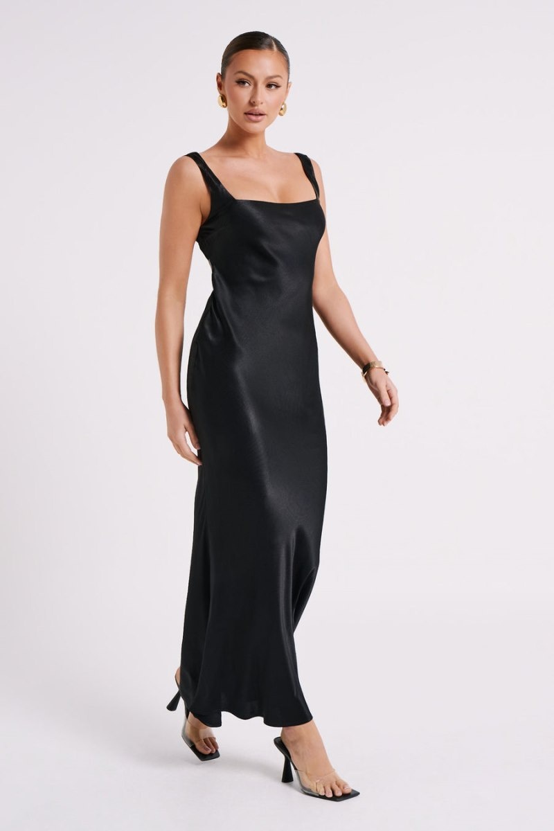 Women's Meshki Ensley Satin Maxi Dress Black Australia | K3Y-5751