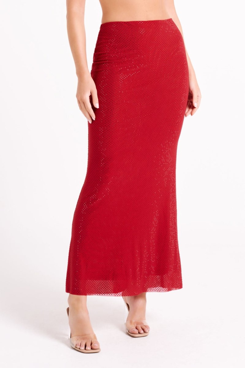 Women's Meshki Erika Diamante Maxi Skirts Red Australia | I6C-7877