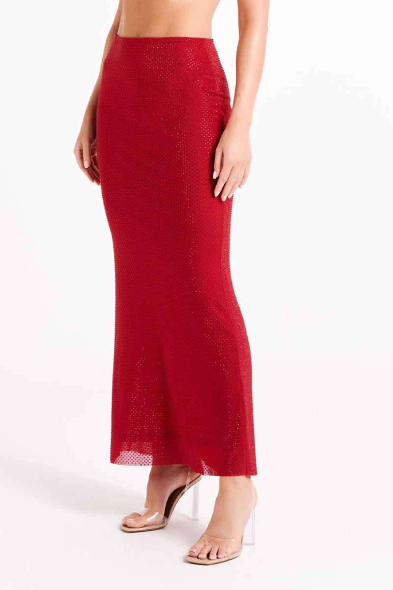 Women's Meshki Erika Diamante Maxi Skirts Red Australia | I6C-7877