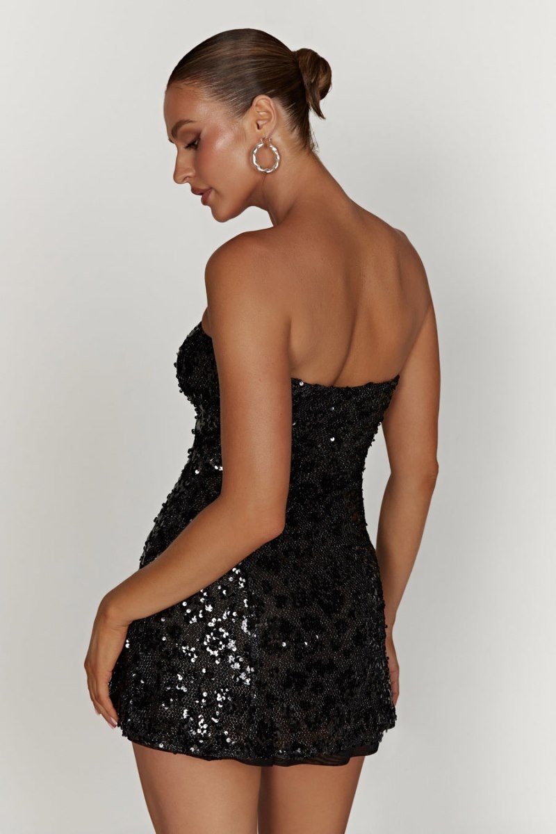 Women's Meshki Everleigh Strapless Sequin Mini Dress Black Australia | G3D-3717