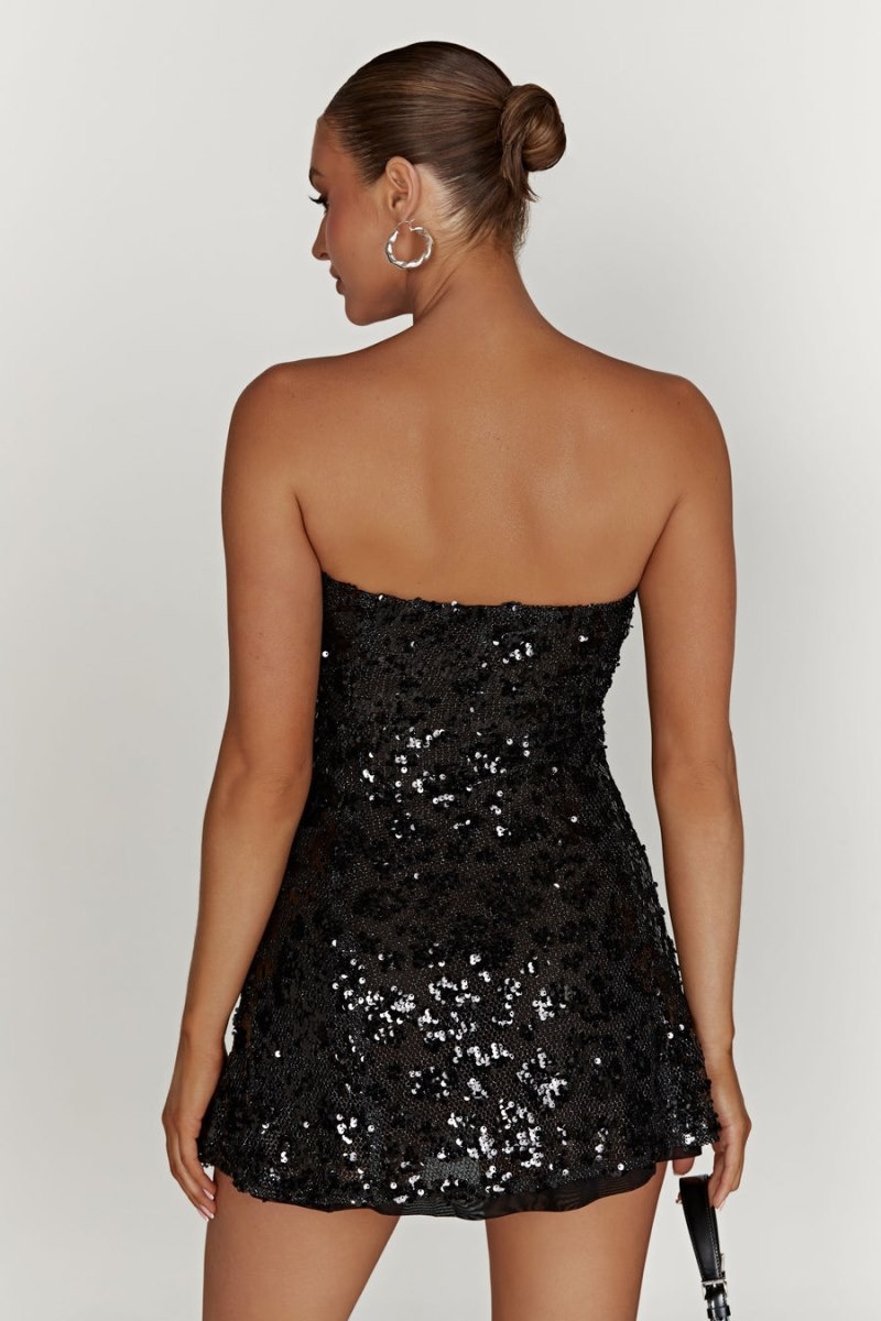 Women's Meshki Everleigh Strapless Sequin Mini Dress Black Australia | G3D-3717