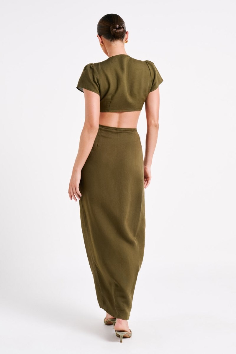 Women's Meshki Fatima Linen Crop Tops Khaki Australia | A5W-2895