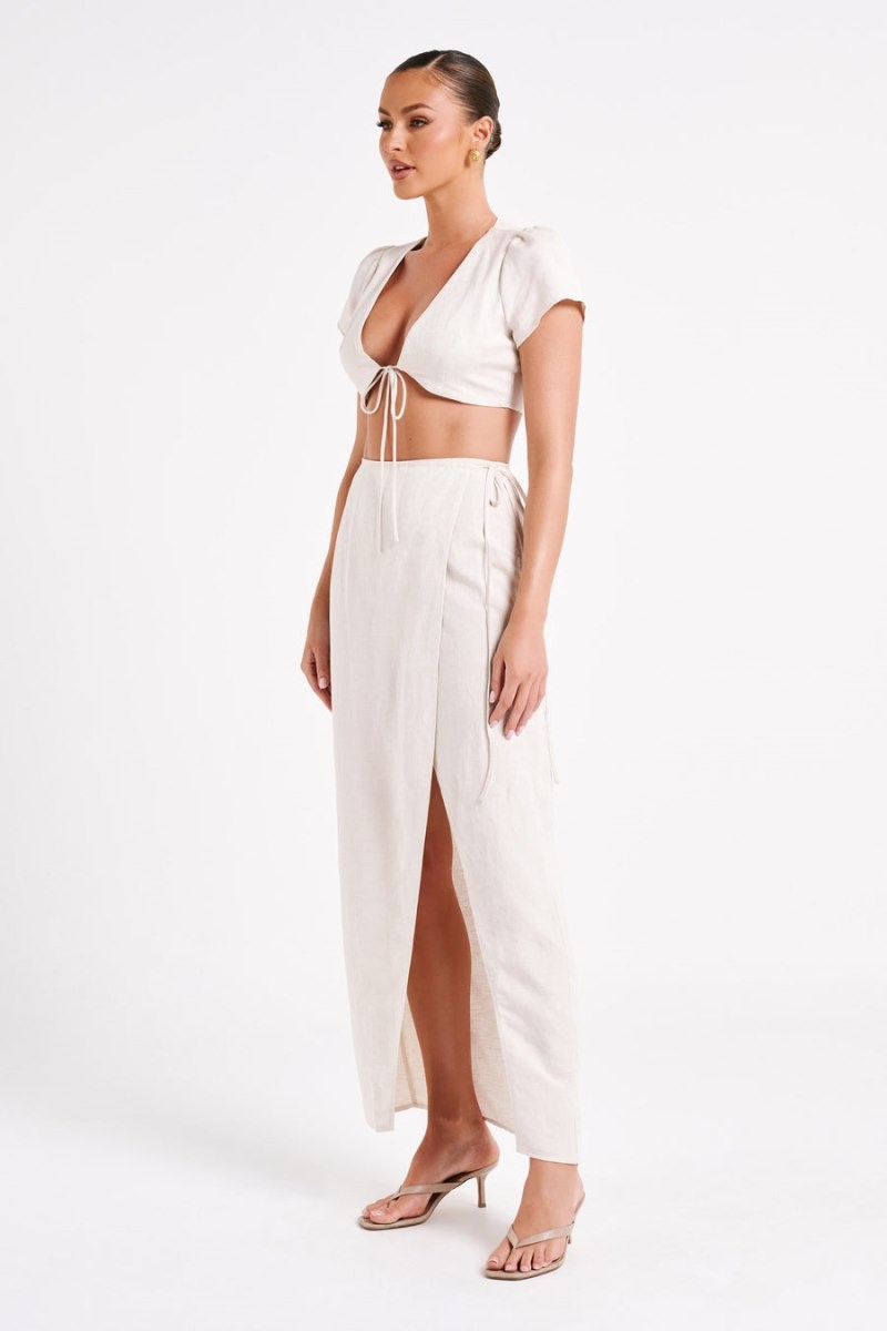 Women's Meshki Fatima Linen Crop Tops White Australia | L8I-3834