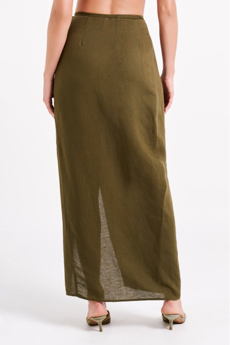 Women's Meshki Fatima Linen Wrap Maxi Skirts Khaki Australia | Y1N-5466