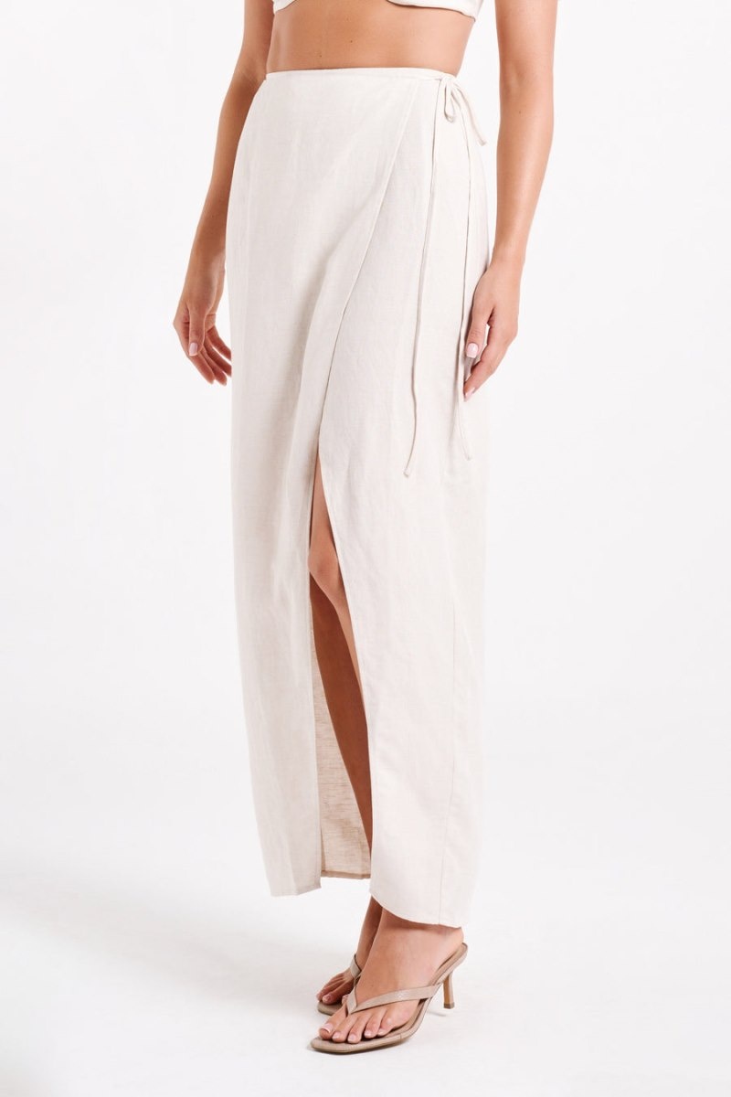 Women's Meshki Fatima Linen Wrap Maxi Skirts White Australia | Z4J-3741