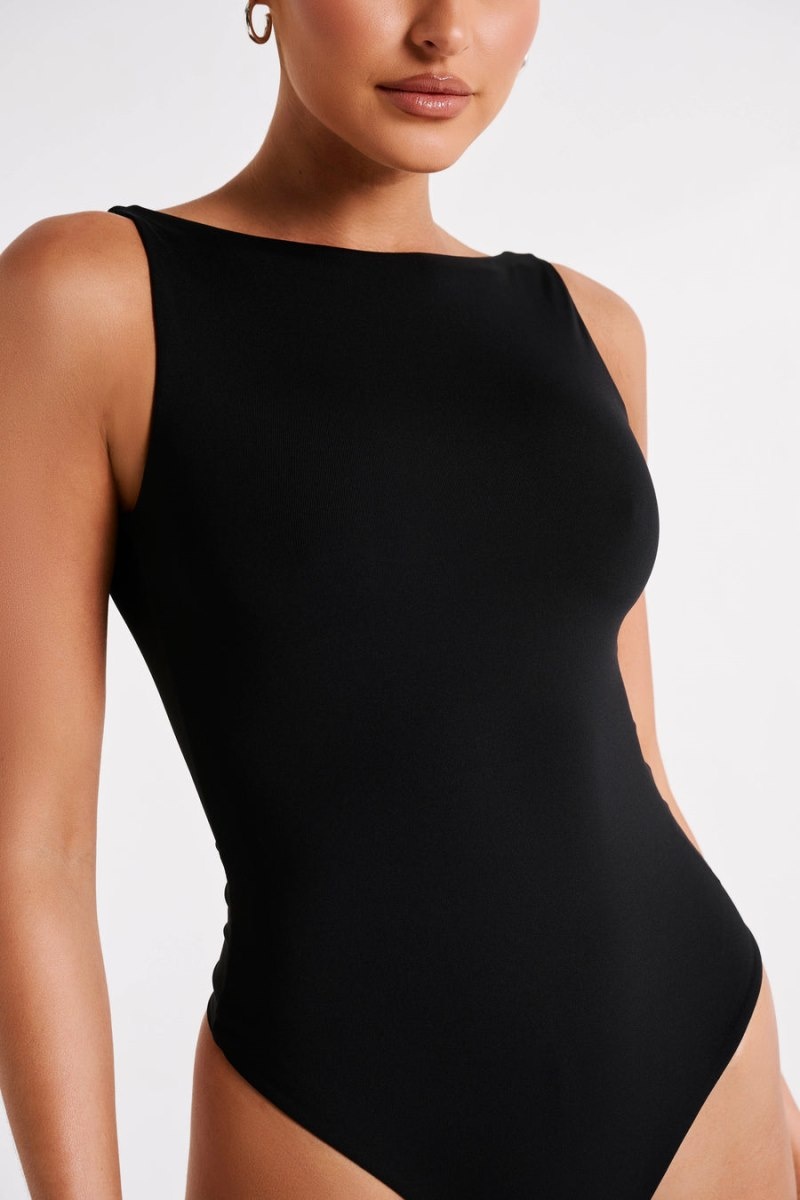 Women's Meshki Fiona Recycled Nylon Low Back Bodysuit Black Australia | V7P-6271