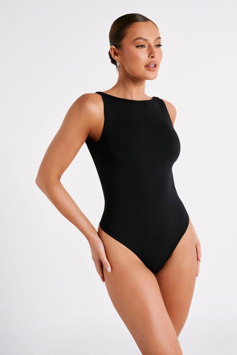 Women\'s Meshki Fiona Recycled Nylon Low Back Bodysuit Black Australia | V7P-6271