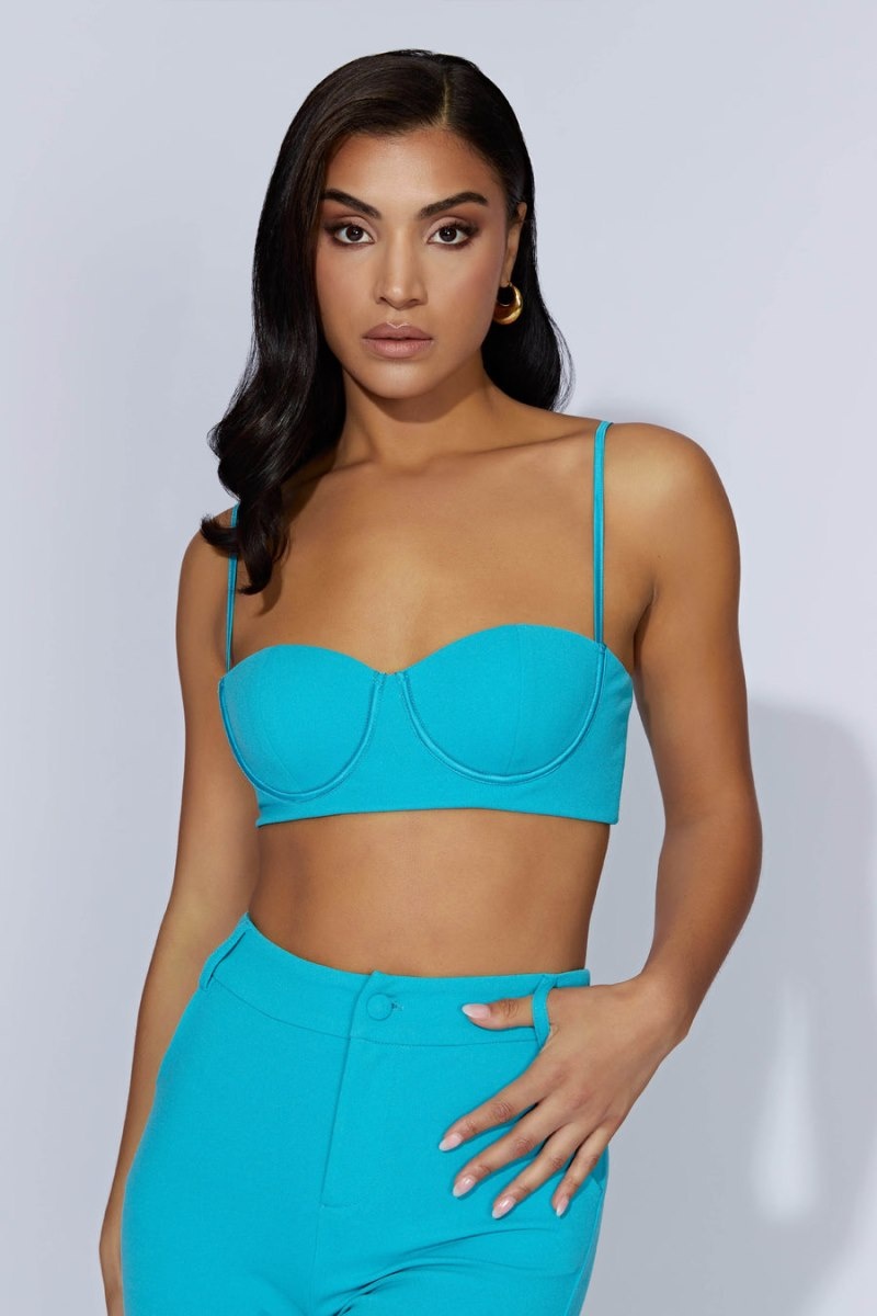 Women's Meshki Fiorella Crepe Bustier Tops Light Turquoise Australia | M6Y-9745