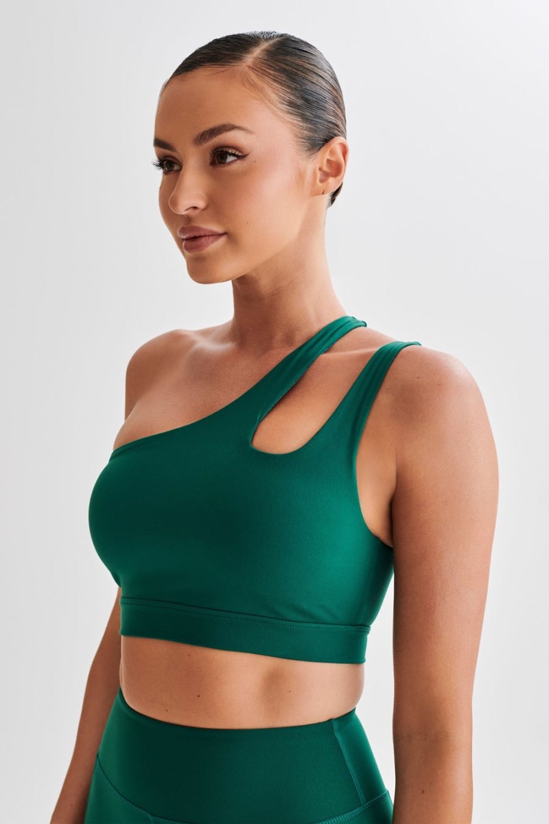 Women's Meshki Floyd One Shoulder Crop Tops Green Australia | U1Z-1808