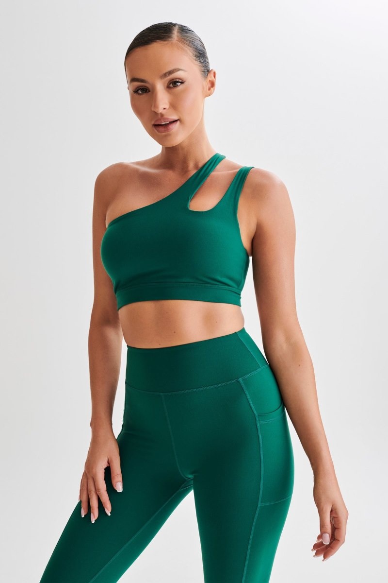 Women\'s Meshki Floyd One Shoulder Crop Tops Green Australia | U1Z-1808