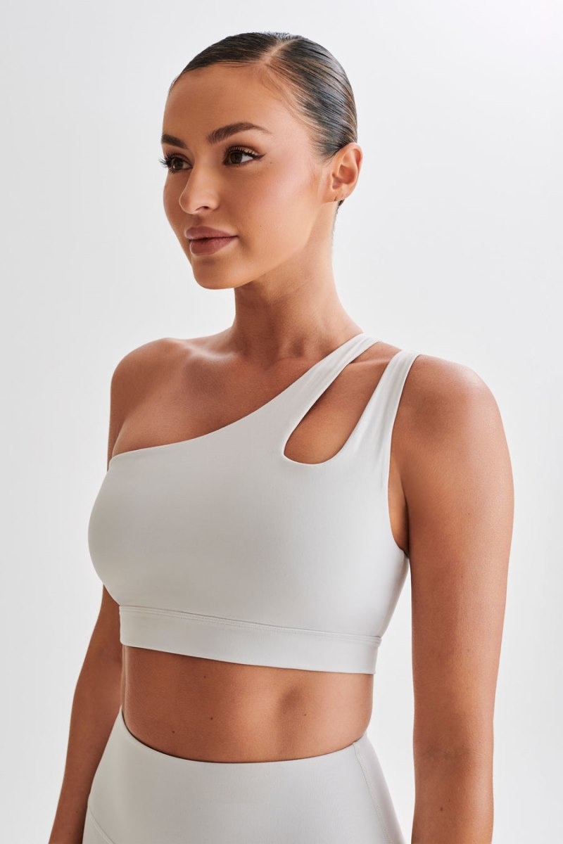 Women's Meshki Floyd One Shoulder Crop Tops Grey Australia | J0V-0889