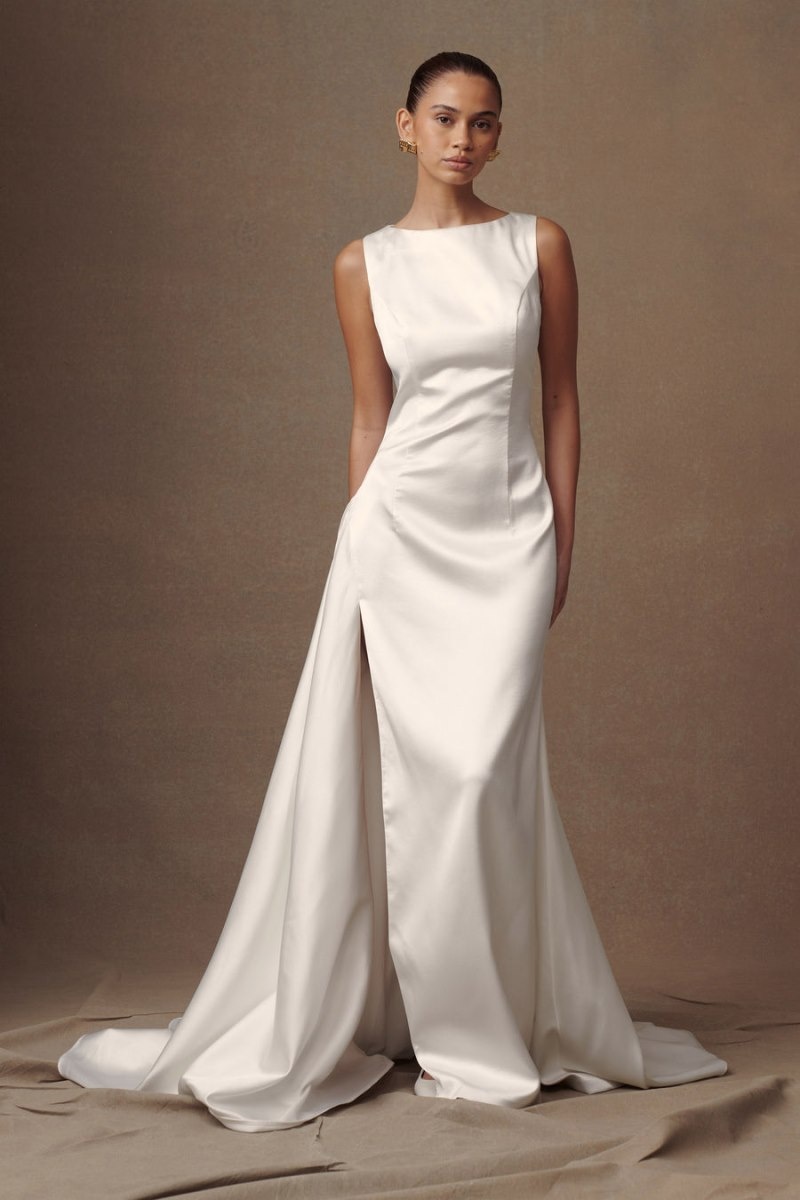 Women's Meshki Fontanne Satin Wedding Gown Wedding Dress White Australia | I1G-7210