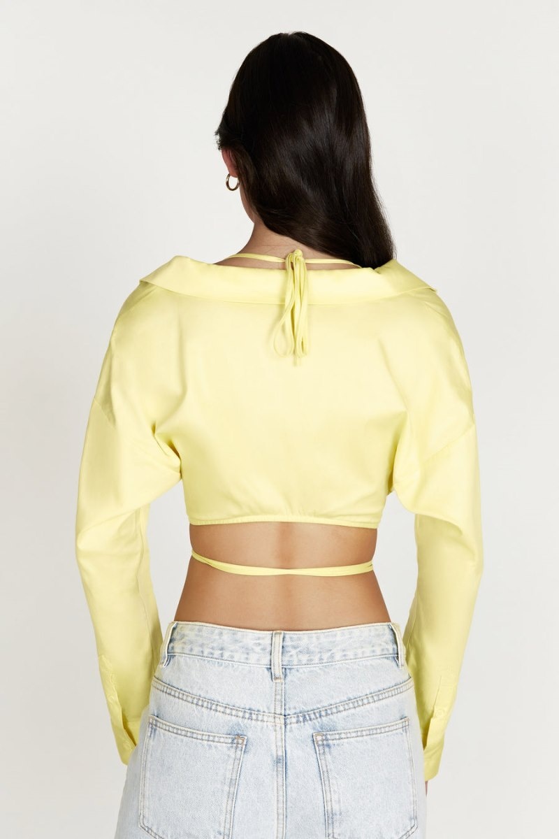 Women's Meshki Freya Off Shoulder Long Sleeve Shirts Lemon Australia | X4T-4515