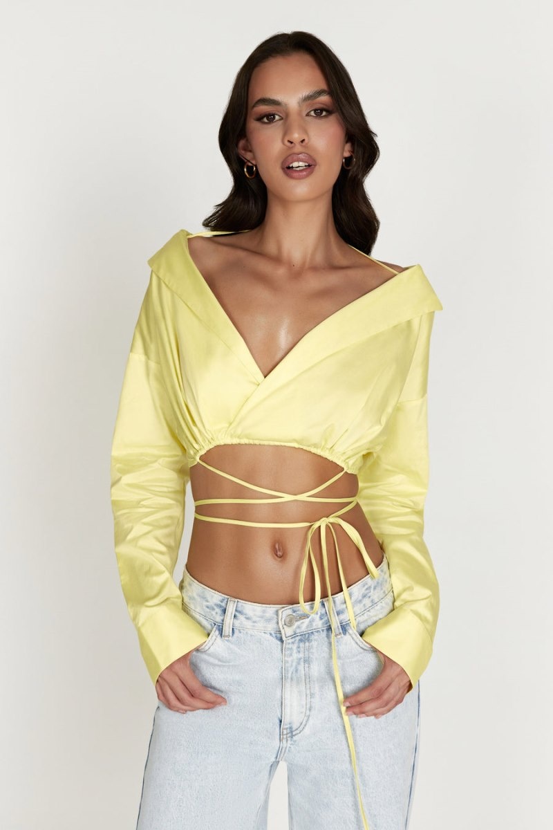 Women's Meshki Freya Off Shoulder Long Sleeve Shirts Lemon Australia | X4T-4515