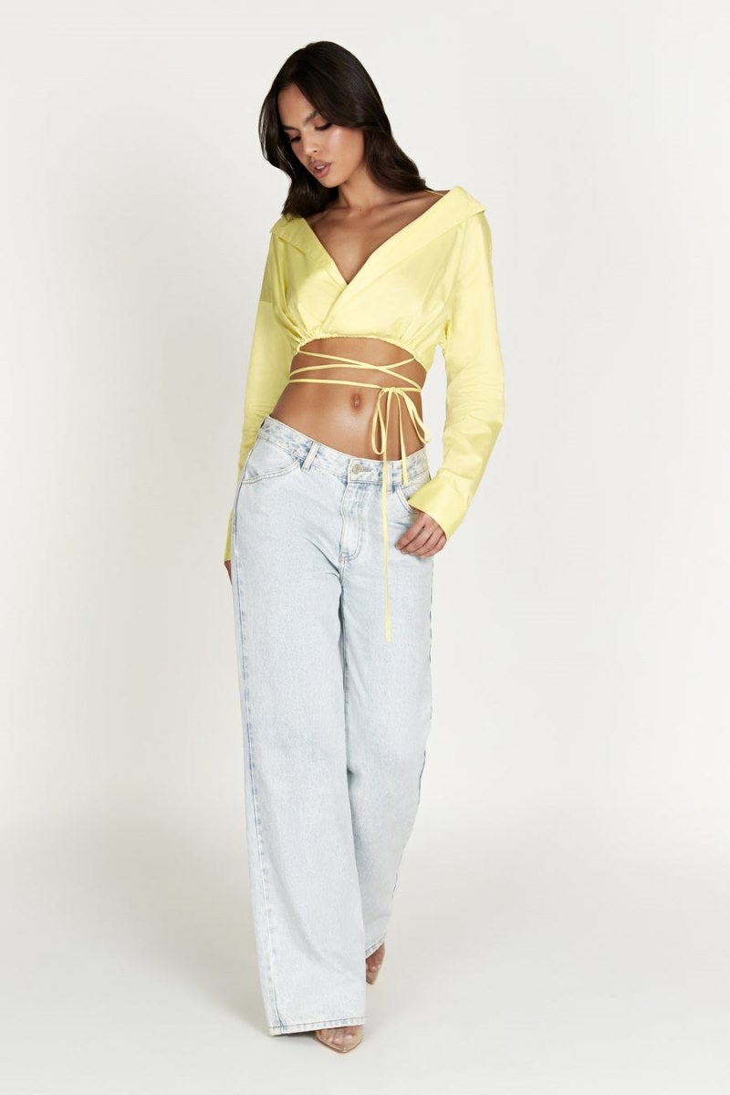 Women's Meshki Freya Off Shoulder Long Sleeve Shirts Lemon Australia | X4T-4515