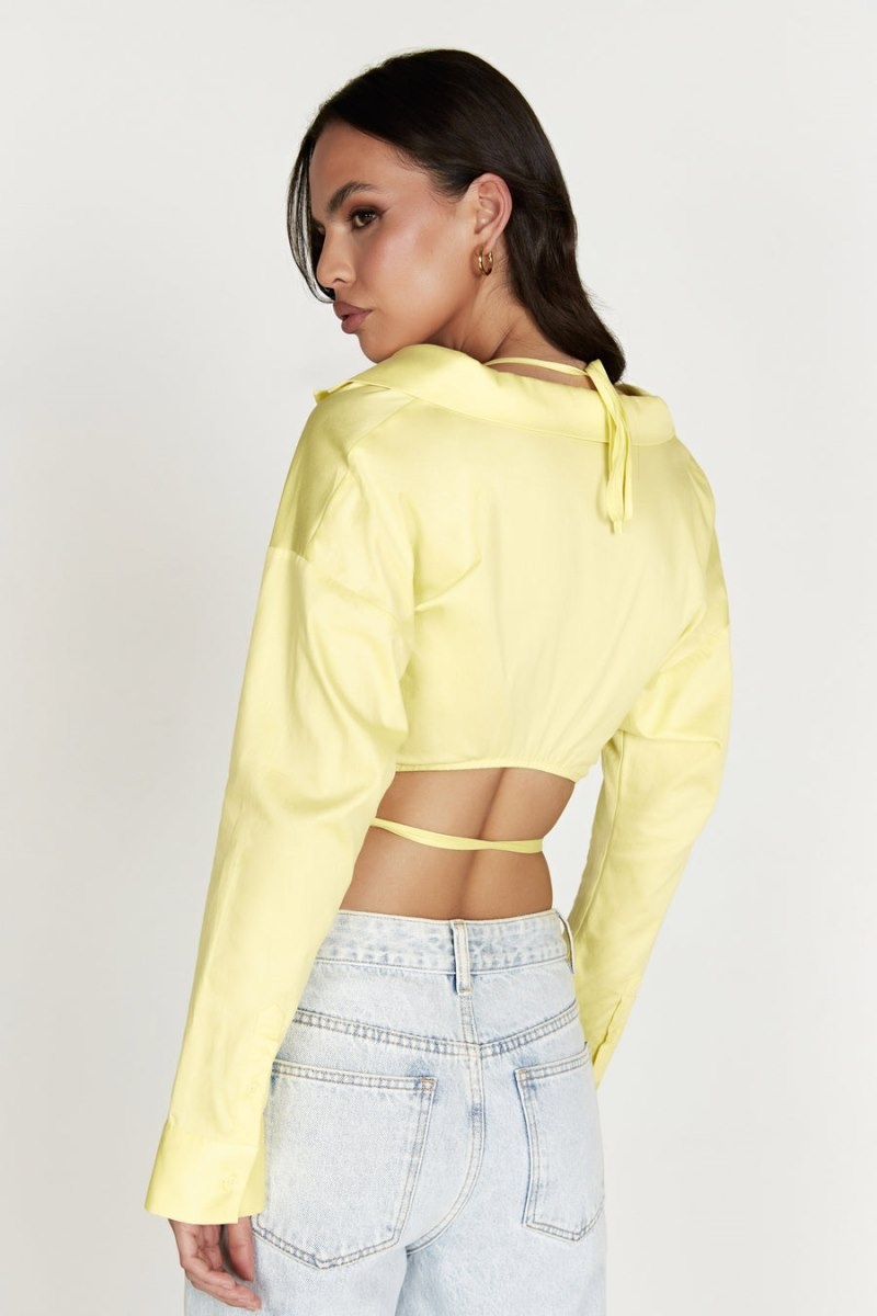 Women's Meshki Freya Off Shoulder Long Sleeve Shirts Lemon Australia | X4T-4515