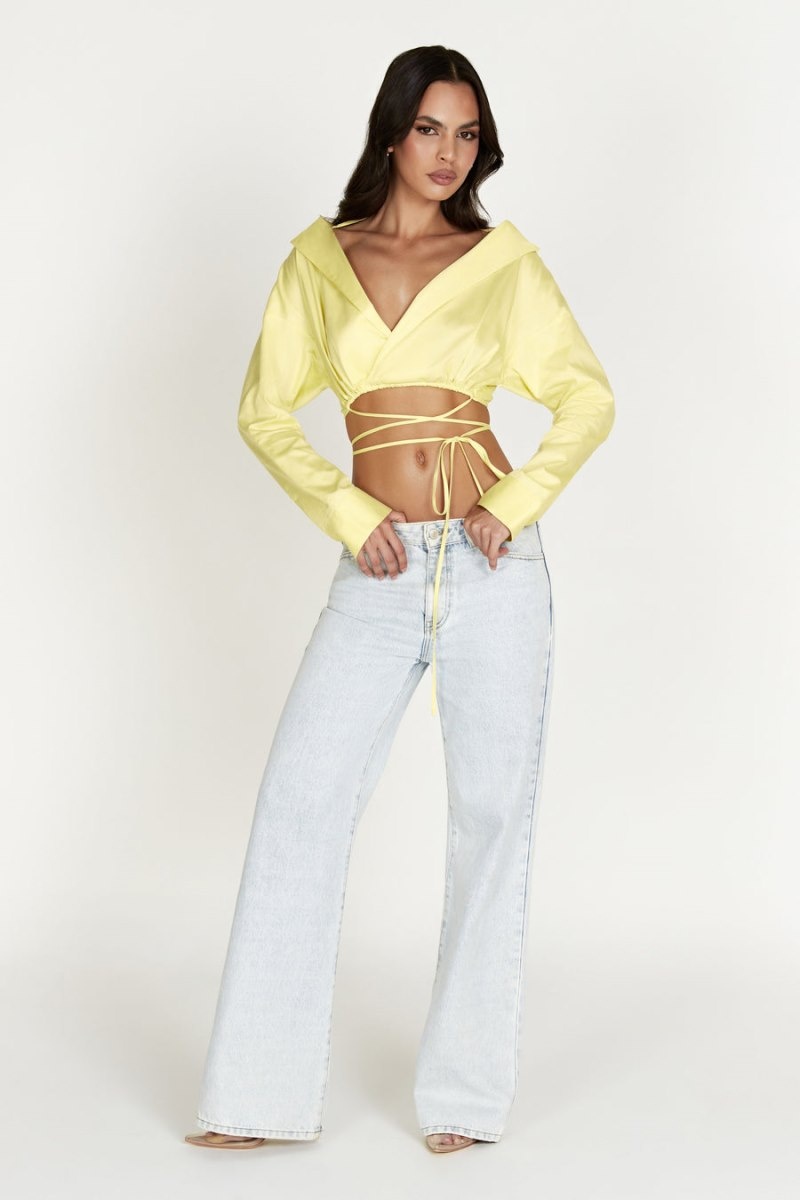 Women's Meshki Freya Off Shoulder Long Sleeve Shirts Lemon Australia | X4T-4515