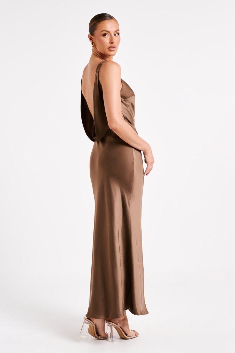 Women's Meshki Gemima Satin Split Maxi Dress Brown Australia | A5U-0753