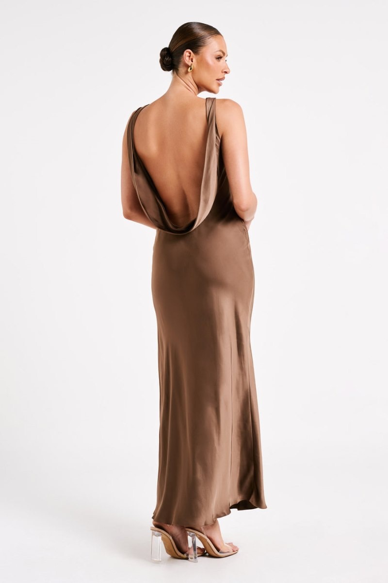 Women's Meshki Gemima Satin Split Maxi Dress Brown Australia | A5U-0753