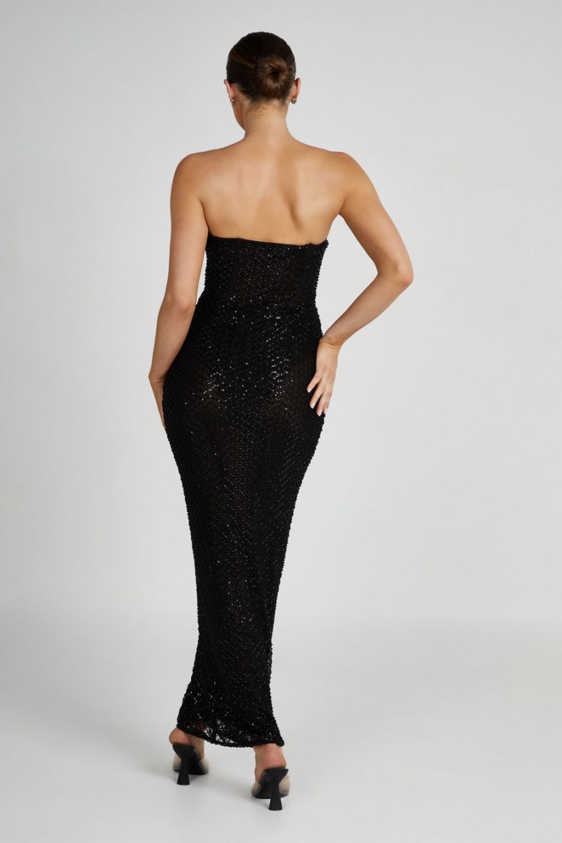 Women's Meshki Gemma Strapless Sequin Maxi Dress Black Australia | W8X-8640